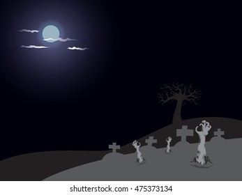 Hand of crop in graveyard at night for halloween background.