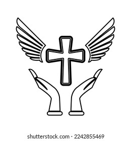 hand, cross, faith icon, vector illustration