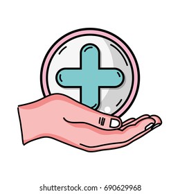 hand with cross medicine symbol to help the people