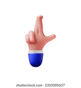 Hand with crossed fingers isolated on white background. Good luck gesture. 3d hand for web design. Vector illustration.