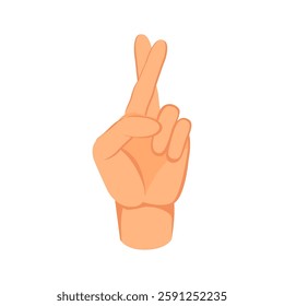 A hand with crossed two fingers luck and promise concept icon vector flat illustration. Cartoon arm