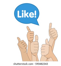 Hand crowd gesture like, cartoon flat illustration on white background
