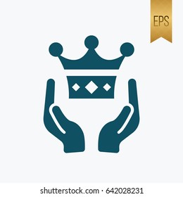 Hand and Crown Icon Vector Symbol