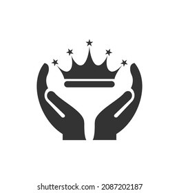 Diseño del logo de Hand Crown. Logo de la corona con vector de concepto de mano. Diseño del logotipo de la mano y la corona