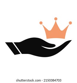 Diseño del logo de Hand Crown. Logo de la corona con vector de concepto de mano. Diseño del logotipo de la mano y la corona