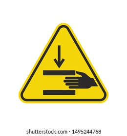 Hand Crush Force From Above Sign Isolated On White Background. Yellow Triangle Warning Symbol Simple, Flat, Vector, Icon You Can Use Your Website Design, Mobile App Or Industrial Design