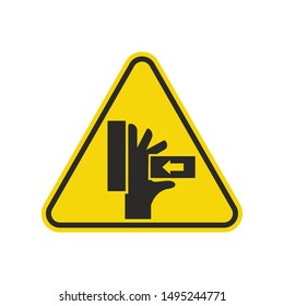 Hand Crush Sign Isolated On White Background. Yellow Triangle Warning Symbol Simple, Flat, Vector, Icon You Can Use Your Website Design, Mobile App Or Industrial Design. Vector Illustration