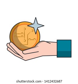 Hand with cryptocurreny symbol vector illustration graphic design