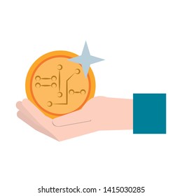 Hand with cryptocurreny symbol vector illustration graphic design