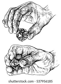 Hand with crystal - vector illustration, isolated on white