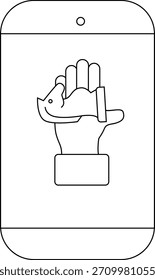 Mano con el puño que sostiene un pez en un gráfico blanco y negro de la pantalla de los smartphones