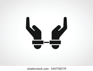 Hand Cuffs Locked On Hands. Criminal Thief Concept Icon.