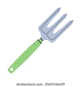 Hand cultivator. Gardening tool. Flat graphic element for spring and summer designs.