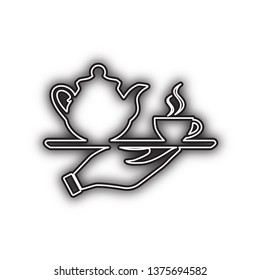 Hand with cup of coffee or tea sign illustration. Vector. Double contour black icon with soft shadow at white background. Isolated.