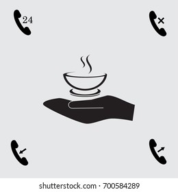 Hand and cup of coffee vector icon
