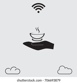 Hand and cup of coffee vector icon
