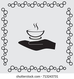 Hand and cup of coffee vector icon