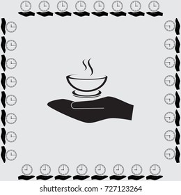Hand and cup of coffee vector icon