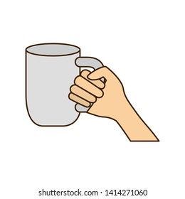 hand with cup of coffee with white background