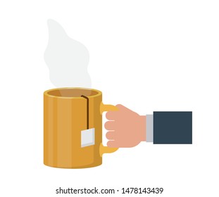 hand with cup of coffee with white background