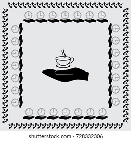 Hand and cup of tea vector icon