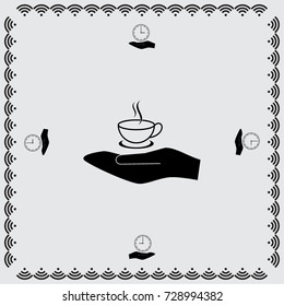 Hand and cup of tea vector icon