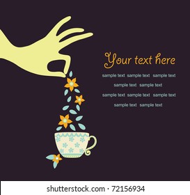 hand with a cup of tea. vector illustration