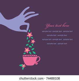 hand with a cup of tea. vector illustration