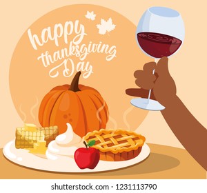 hand with cup wine and food of thanksgiving