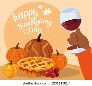 hand with cup wine and food of thanksgiving