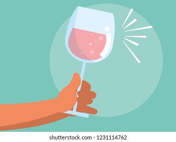 hand with cup of wine isolated icon