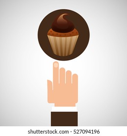 hand with cupcake chocolate vector illustration eps 10