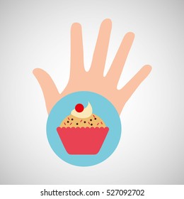 hand and cupcake sweet pastry vector illustration eps 10
