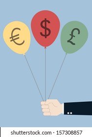 hand with currency sign balloons vector