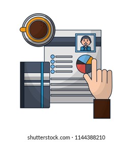 hand curriculum notebook and coffee cup