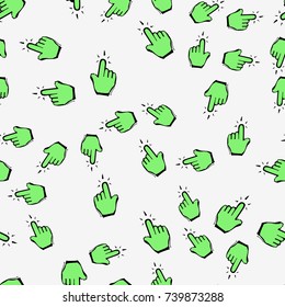 Hand cursor arrow. Digital communication mouse click. Hand drawn vector stock illustration. Seamless background pattern