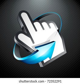 hand cursor and blue arrow