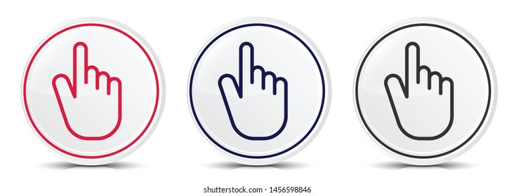 Hand cursor click icon crystal flat round button set illustration design isolated on white background