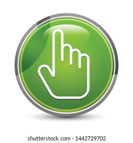 Hand cursor click icon isolated on elegant green round button vector illustration