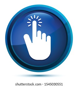 Hand cursor click icon isolated on elegant blue round button illustration