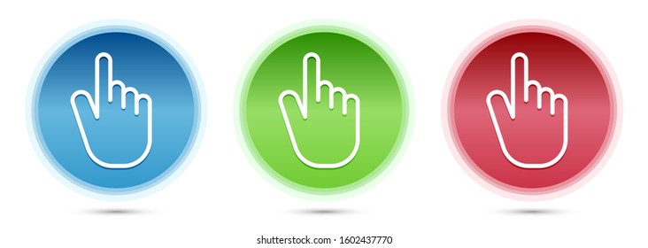 Hand cursor click icon isolated on glass round buttons set illustration