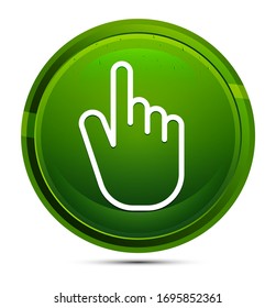 Hand cursor click icon isolated on glassy green round button illustration