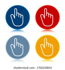 Hand cursor click icon isolated on trendy flat round buttons set reflected illustration design