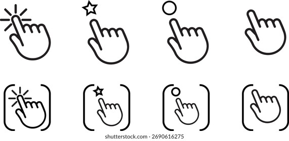 Hand cursor click icon isolated on a white background. Modern vector illustration representing web navigation, computer search, and online interaction. Perfect for websites, apps, user interfaces, and