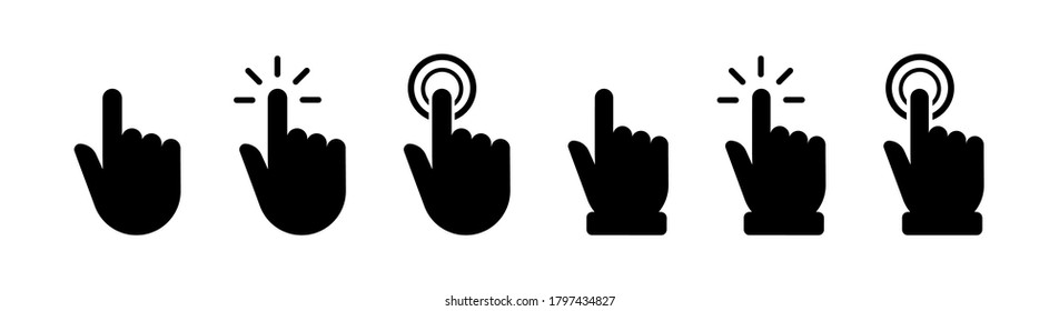 Hand cursor click icon set. Hand touch for app and web design. Cursor finger vector illustration.