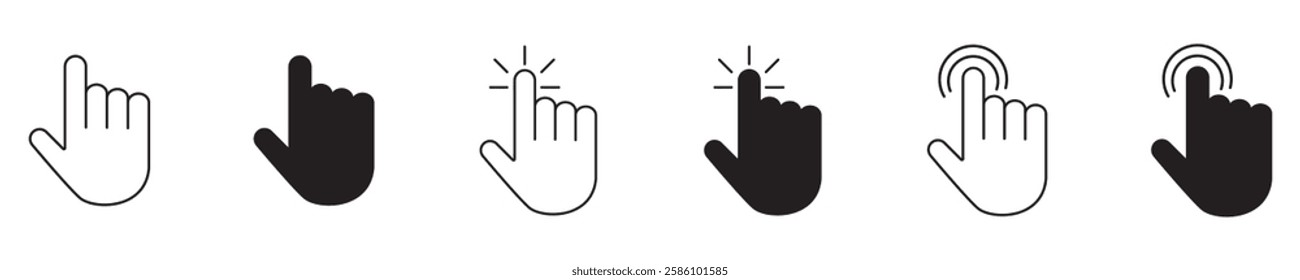 Hand cursor click icon set, cursor icon set, stroke, vector