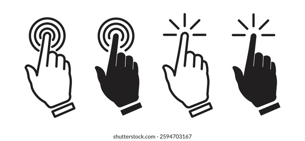  hand cursor click icon set collection.Set of Cursor icons click. hand pointer icon. finger pointer icon. hand cursor and pointer icon for ui and website on white background. vector illustration