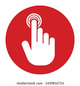 Hand cursor click icon vector isolated on flat red round button illustration