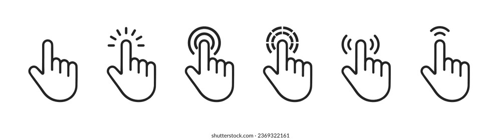 Hand cursor, click icon. Web pointer set. Click mouse cursor collection. Vector illustration