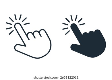 Hand cursor. Click pointer.  Vector linear icon illustration isolated on white background.